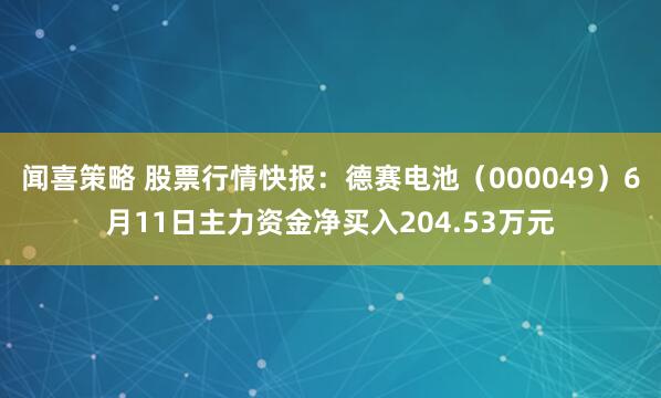 闻喜策略 股票行情快报：德赛电池（000049）6月11日主力资金净买入204.53万元